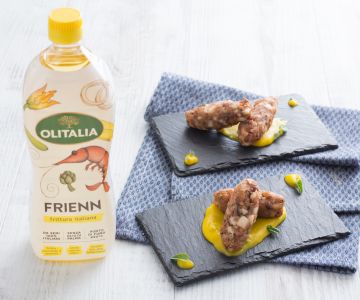 Oktopuskroketten auf Safran-Kartoffelcreme