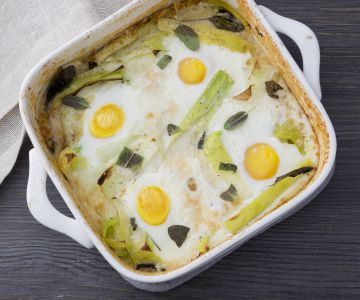 Lauch und Eier aus dem Ofen
