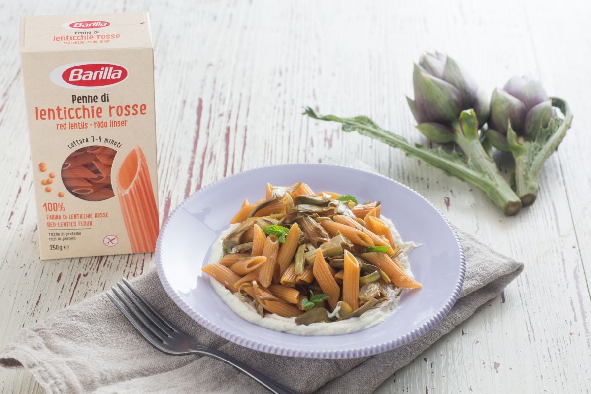 Hülsenfrüchte-Penne mit Ricotta und Artischocken