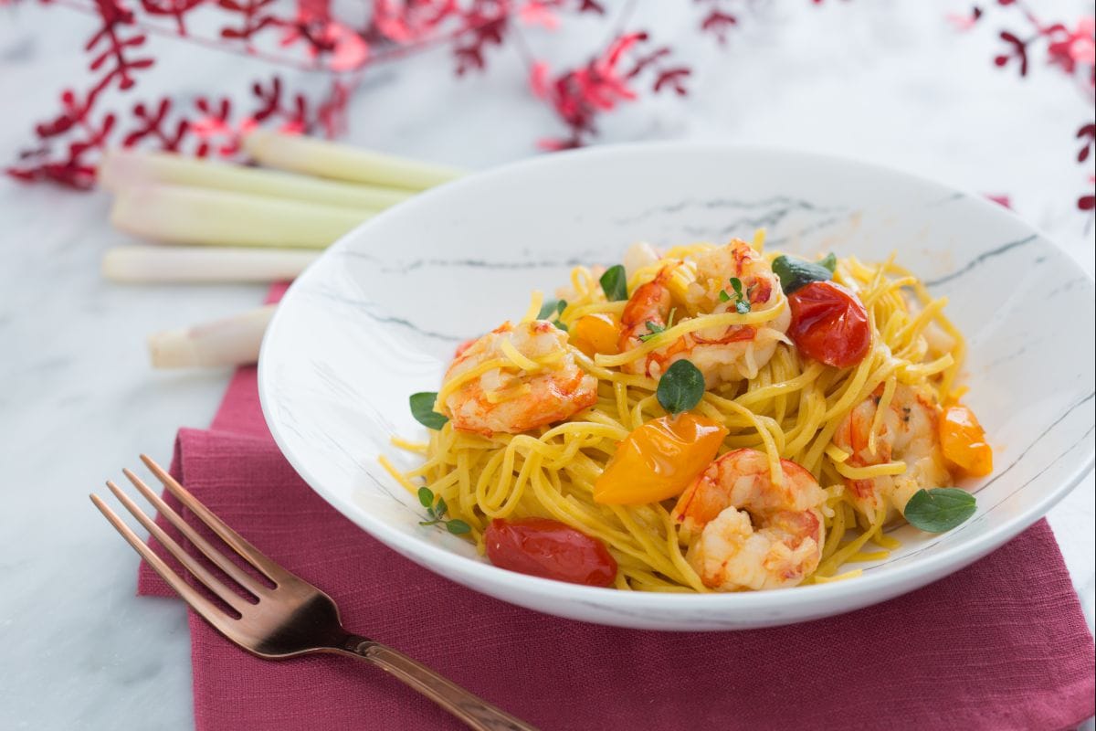 Tagliolini mit Garnelen und Zitronengras