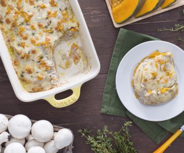 Kürbis-Lasagne mit Pilzcreme und Scamorza