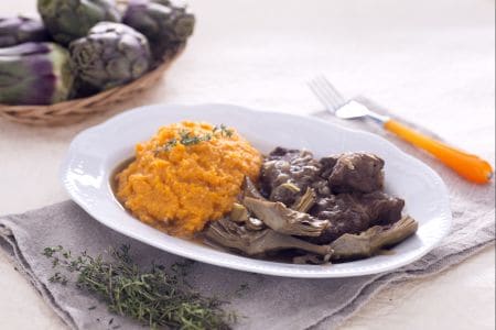 Geschmorte Artischocken mit Süßkartoffelpüree