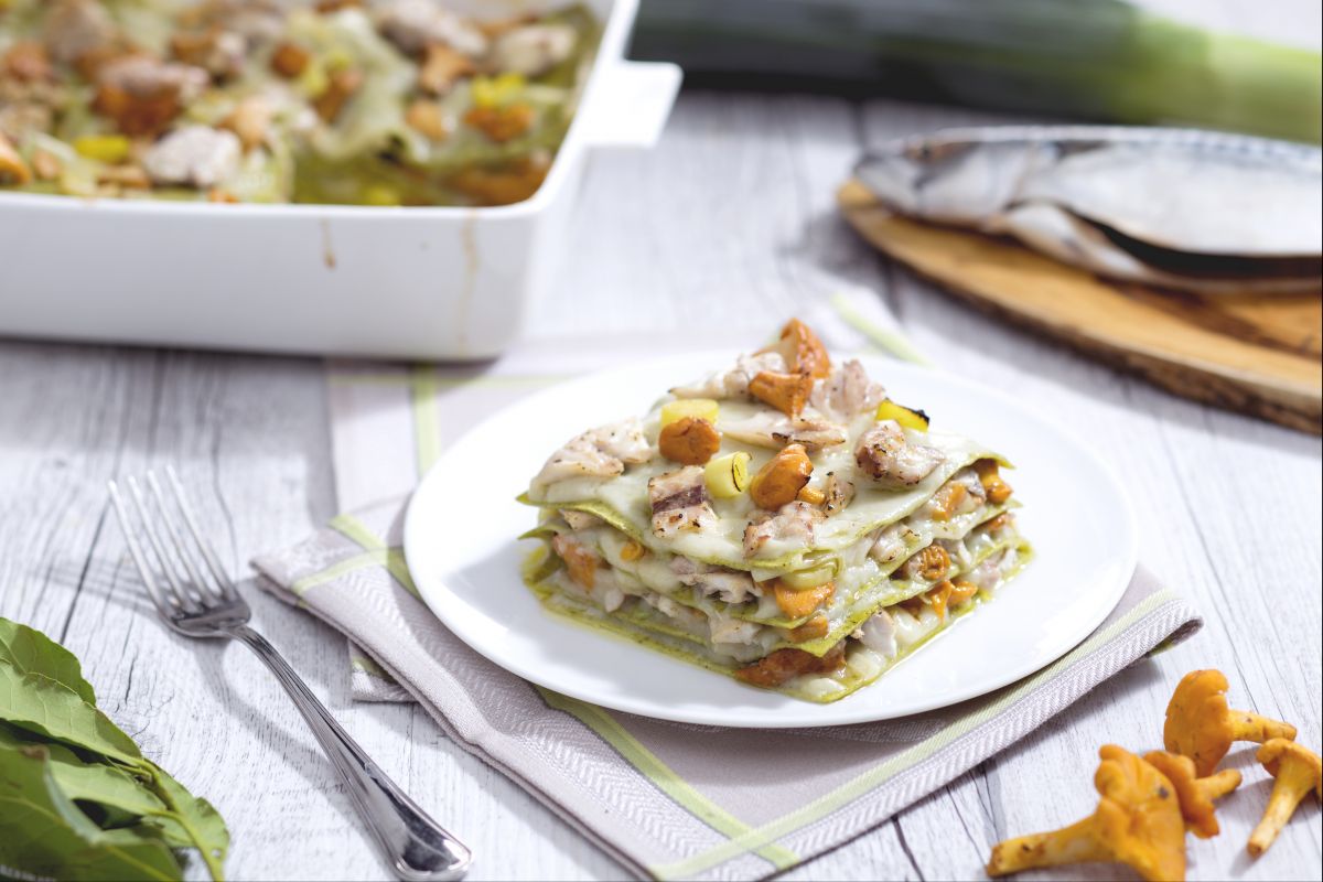 Lasagne mit Makrelen- und Pilzragout