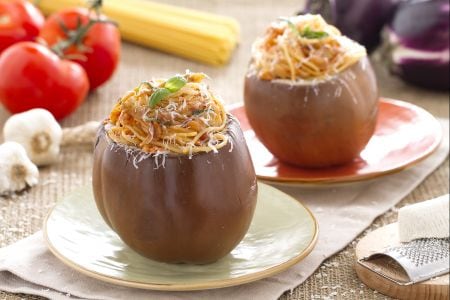 Gefüllte Auberginen mit Spaghetti alla Norma