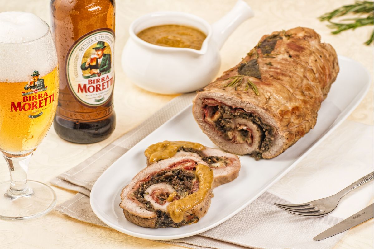 Bier-Roulade mit Speck und Pilzen