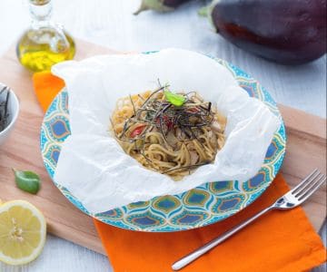 Vollkornspaghetti Erde und Meer im Pergament