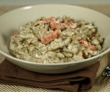 Buchweizenspatzle mit Sahne und Speck