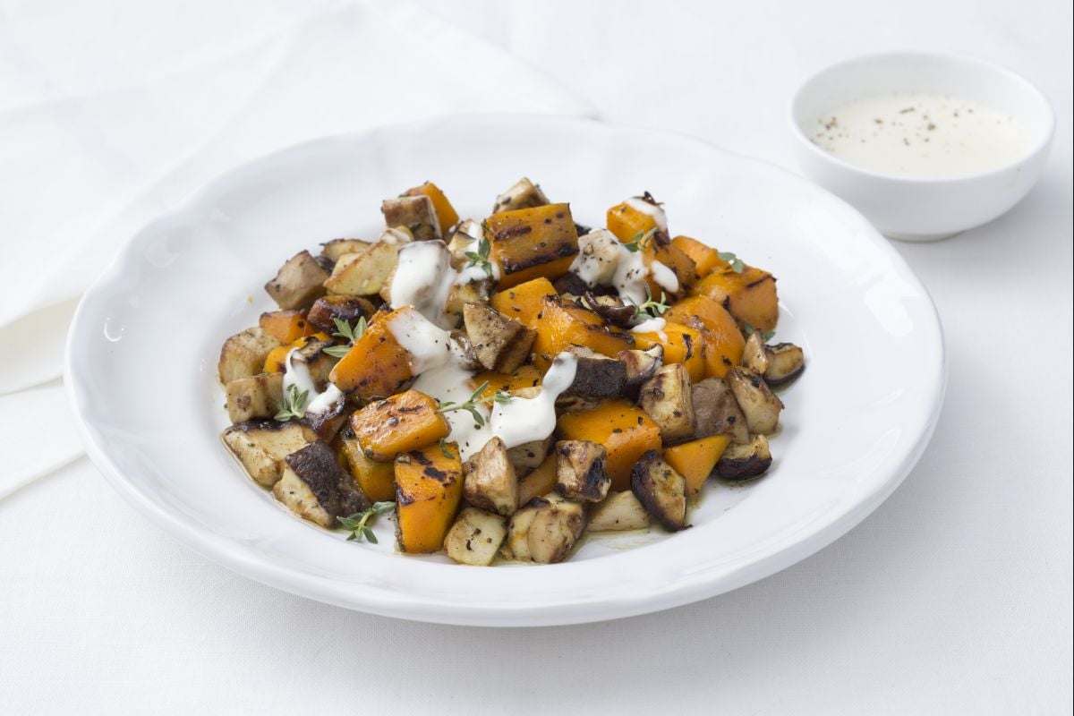 Gegrillter Kürbis und Steinpilze
