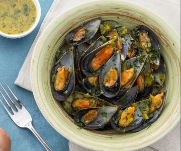 Miesmuscheln in Safransauce