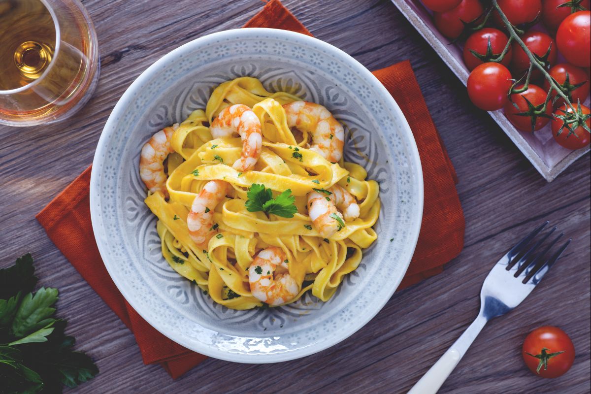 Fettuccine mit Garnelencreme und Brandy