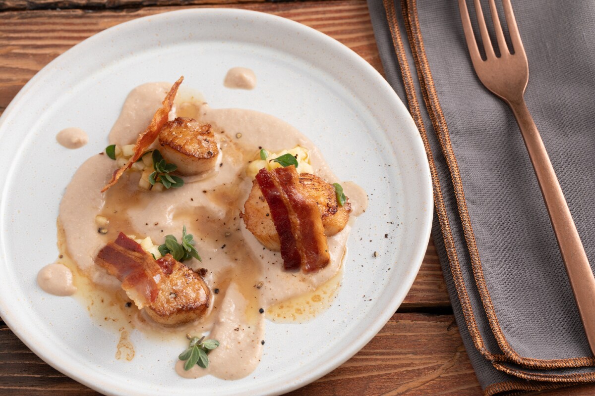 Jakobsmuscheln mit Speck und Kastaniencreme