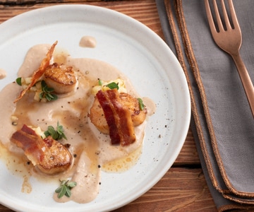 Jakobsmuscheln mit Speck und Kastaniencreme