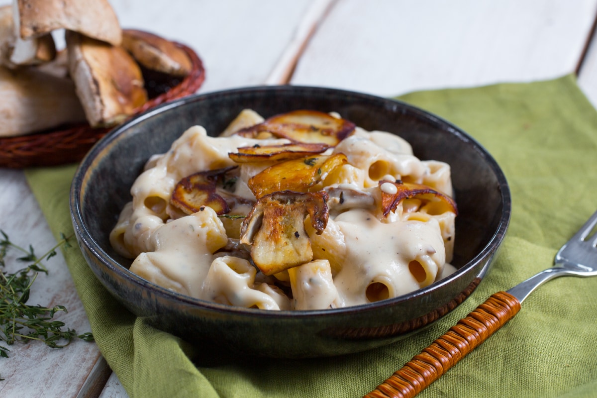 Pasta mit Parmesansauce und Steinpilzen