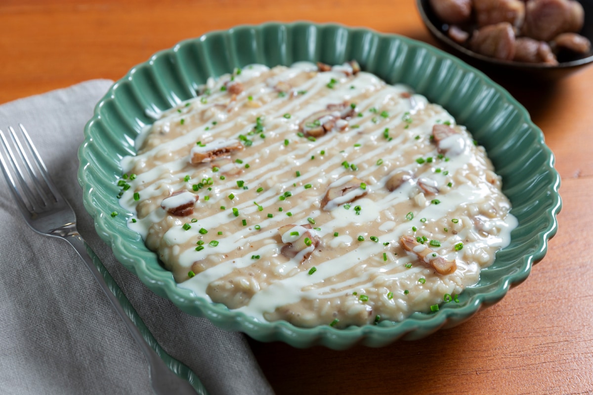 Risotto mit Kastanien und Castelmagno-Fondue