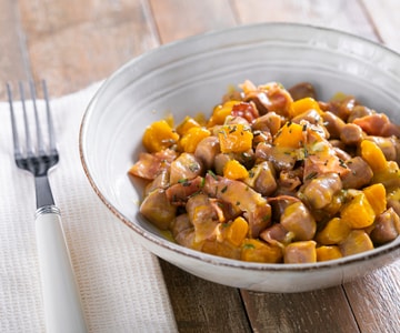 Kastanien-Gnocchi mit Kürbis und Speck
