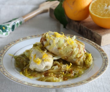 Hähnchenrouladen mit Lauch und Zitrusfrüchten
