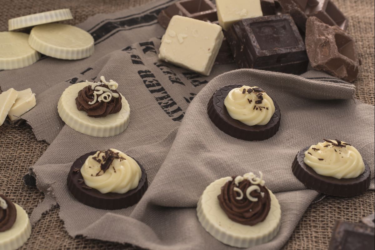 Törtchen mit Creme aus zwei Schokoladen