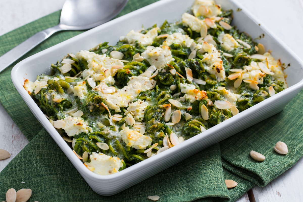 Überbackene Pasta mit Spinat und Ricotta