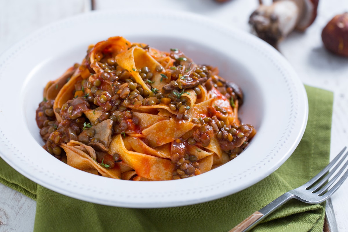 Pappardelle mit Linsen- und Pilzragout