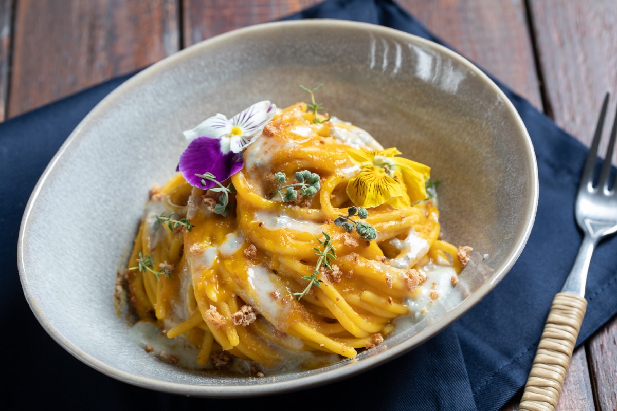 Cremige Spaghetti mit Kürbis und Gorgonzola