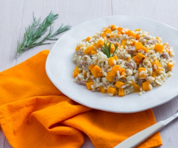 Risotto mit Kürbis und Wurst