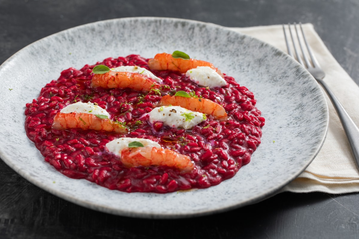 Champagner-Risotto mit Rote Bete und Garnelen