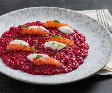 Champagner-Risotto mit Rote Bete und Garnelen