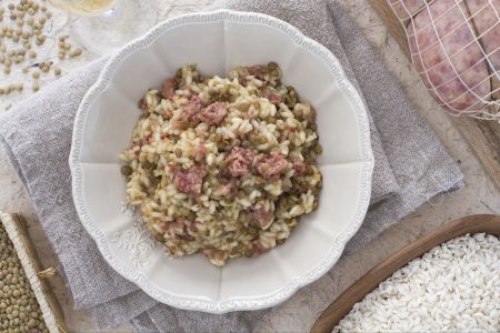 Risotto mit Cotechino, Linsen und Sekt