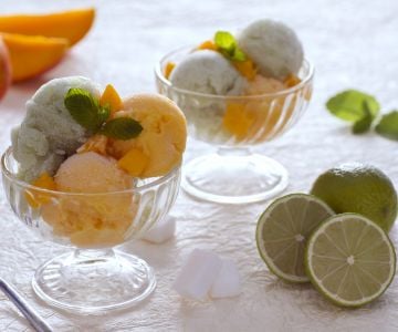 Mango-Limetten-Sorbet mit Minze und Ingwer