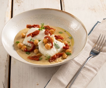 Confit-Kabeljau auf Kichererbsencreme