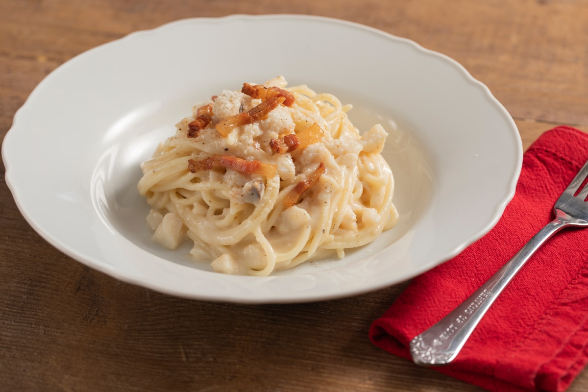 Tonnarelli alla gricia con Kabeljau