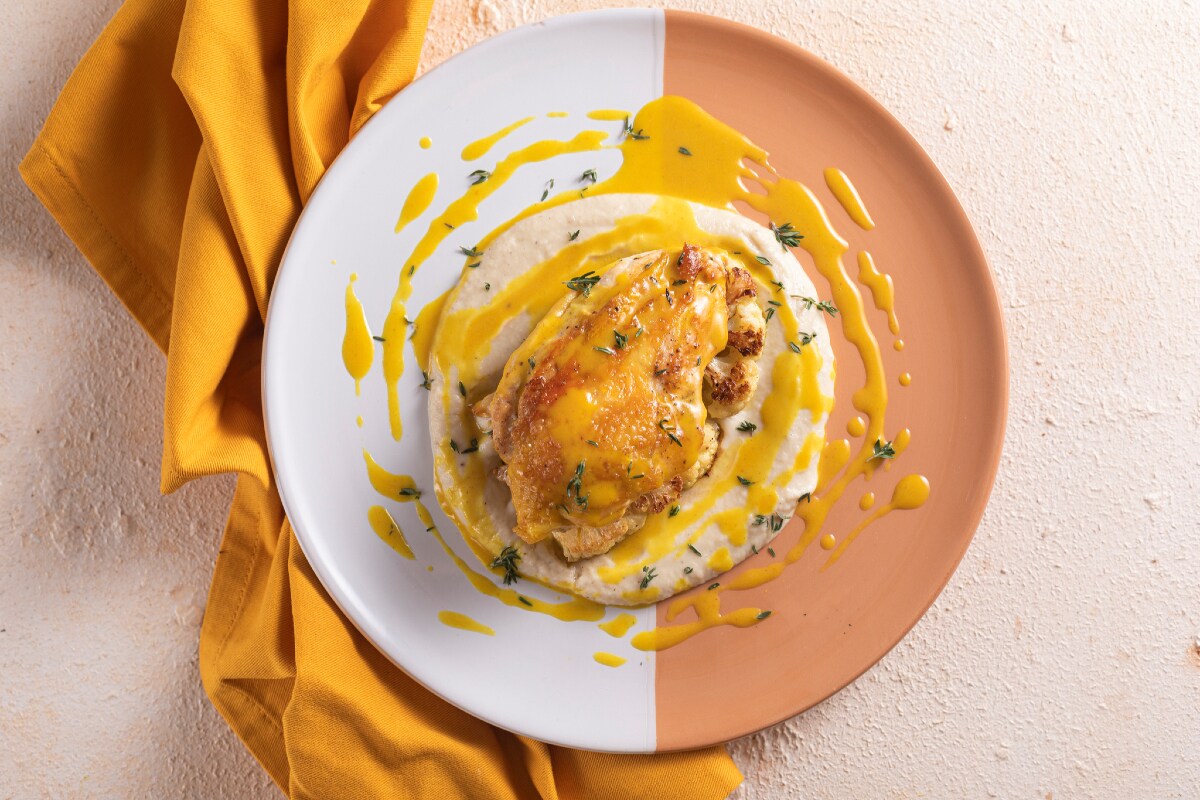 Hähnchen mit Blumenkohl und Senfsauce