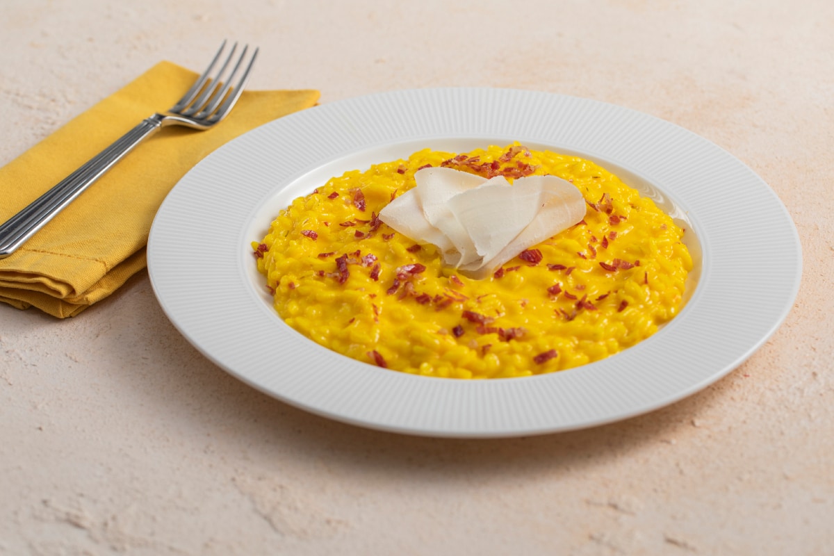 Risotto mit Safran, Taleggio und Speck