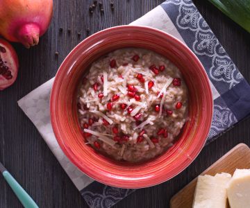 Granatapfelrisotto mit Lauchcreme