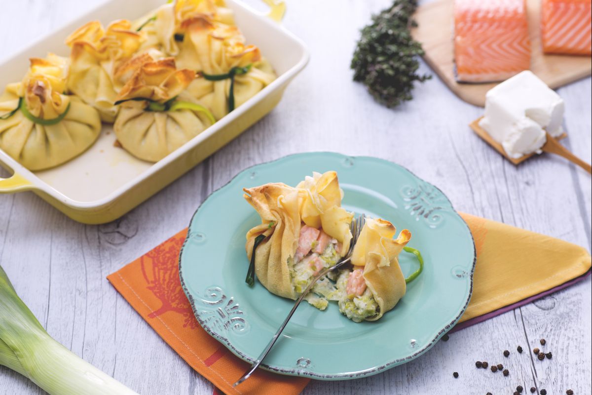 Lauch-, Lachs- und Robiola-Taschen