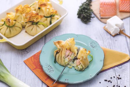 Lauch-, Lachs- und Robiola-Taschen