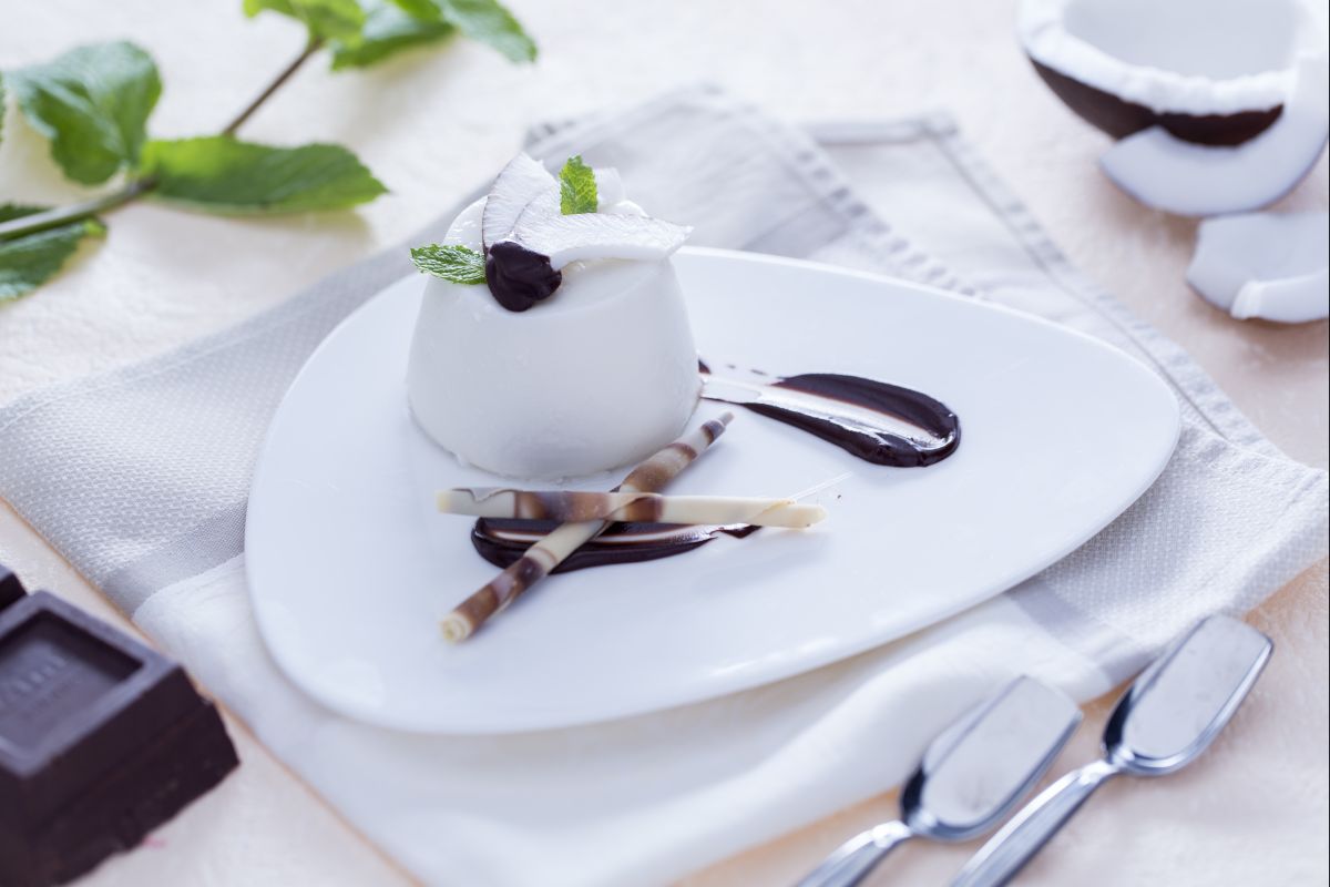 Kokos-Panna-Cotta mit Schokoladensauce