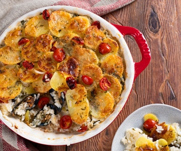 Tiella barese (Reis, Kartoffeln und Miesmuscheln)