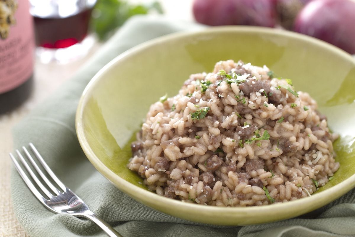 Risotto mit Wurstbrät und Bonarda