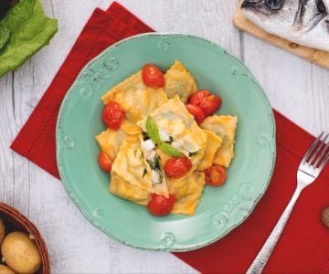 Fischravioli mit Kirschtomaten