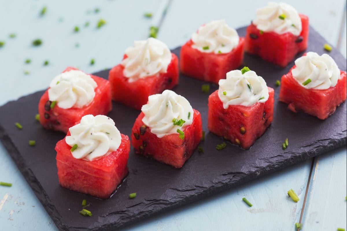 Fingerfood Wassermelone und Ziegenkäse
