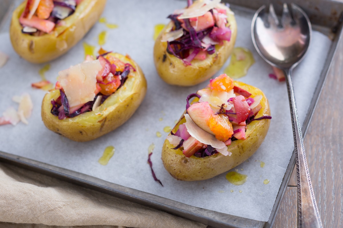 Röstkartoffeln mit Äpfeln, Orangen und Grana Padano