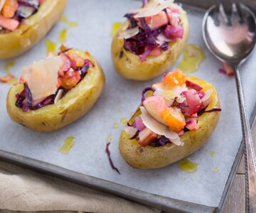 Röstkartoffeln mit Äpfeln, Orangen und Grana Padano
