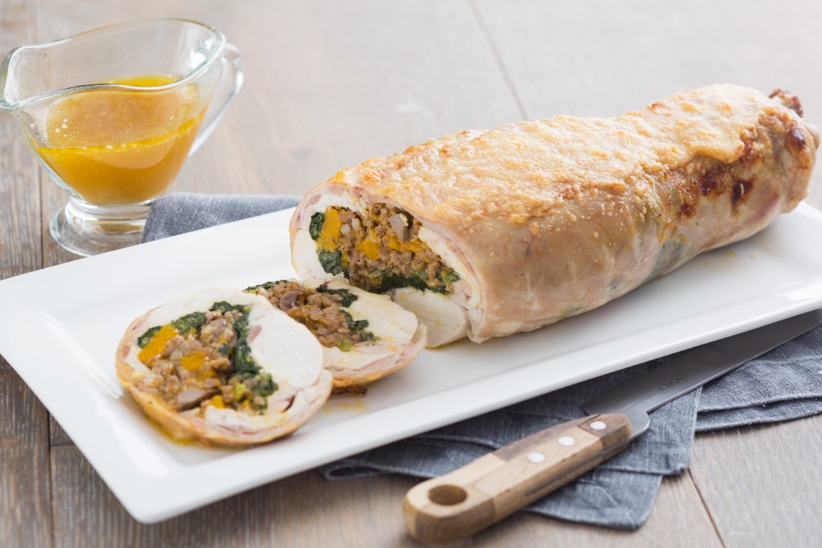 Überbackene Kaninchenroulade mit Grana Padano