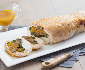 Überbackene Kaninchenroulade mit Grana Padano