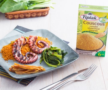 Oktopustentakel mit Paprika-Couscous