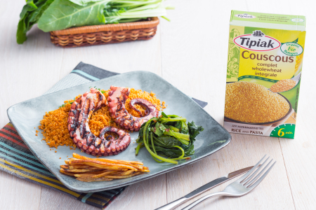 Oktopustentakel mit Paprika-Couscous