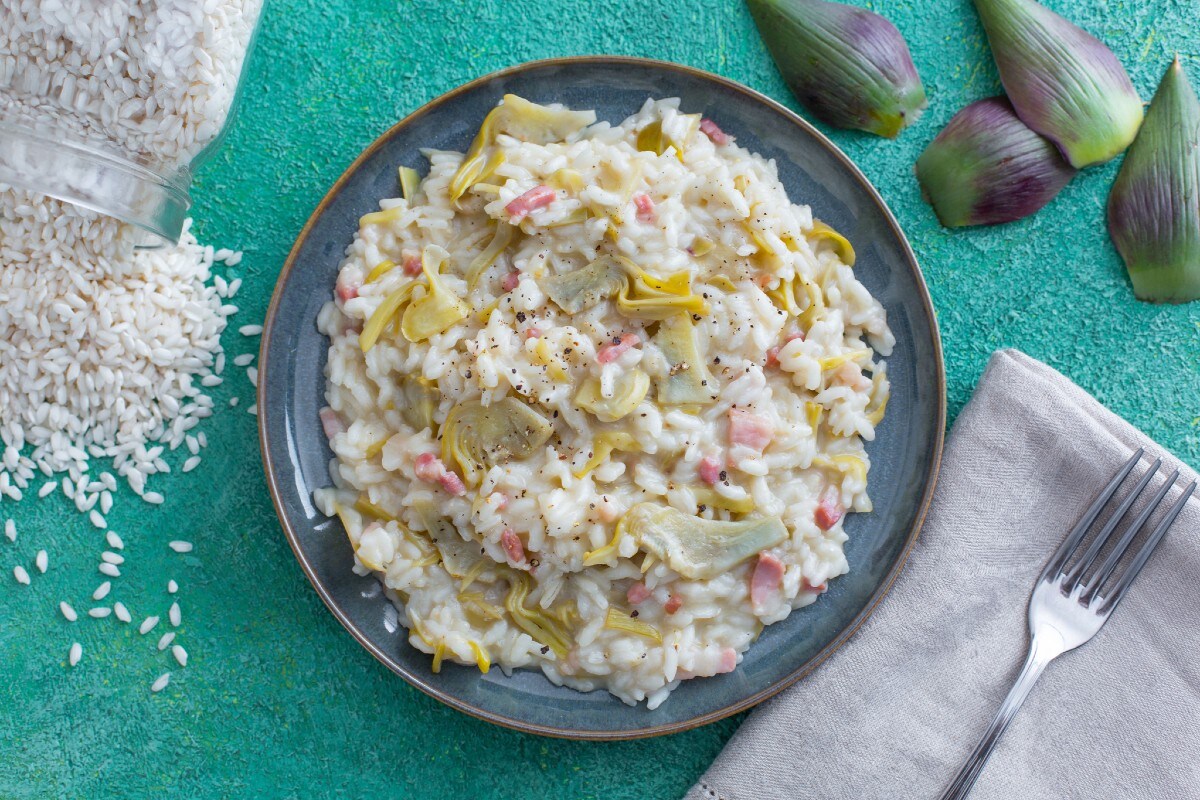 Risotto mit Artischocken und knusprigem Speck