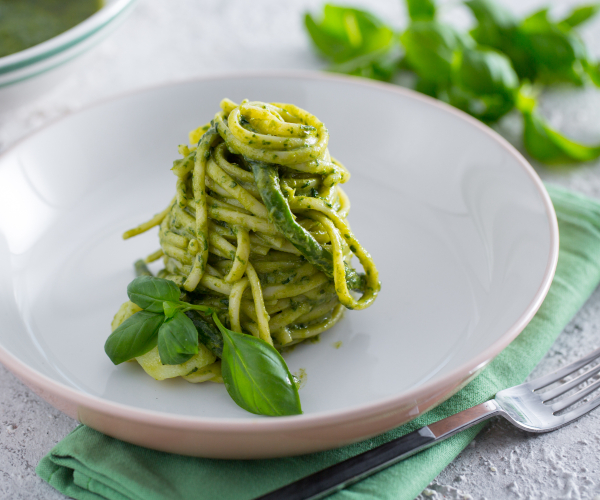 Trenette mit Pesto, Kartoffeln und grünen Bohnen