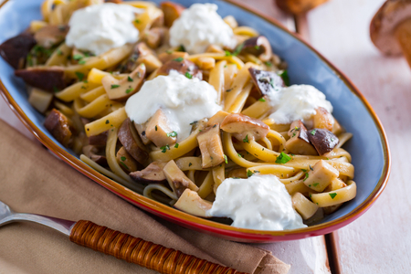 Fettuccine mit Pilzen und Burrata